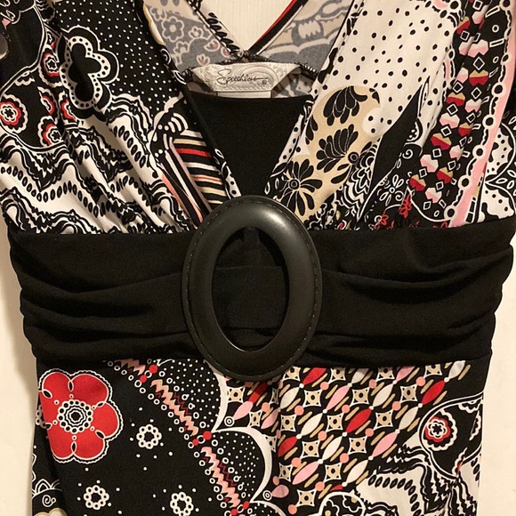 V-neck Blouse with Belt - Picture 2 of 5